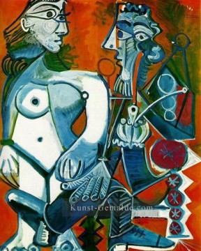 Femme nue debout et Homme a la pipe 1968 kubismus Ölgemälde